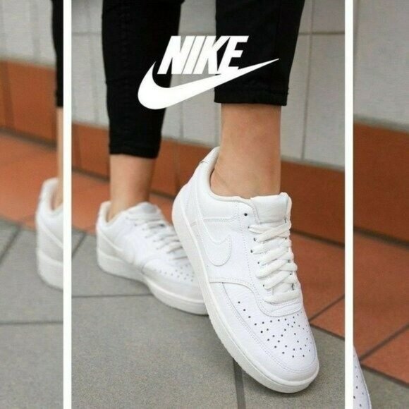 Nike COURT VISION Low Top Sneaker CD5434-100 White Leather Womens Size US 8 - Picture 1 of 10